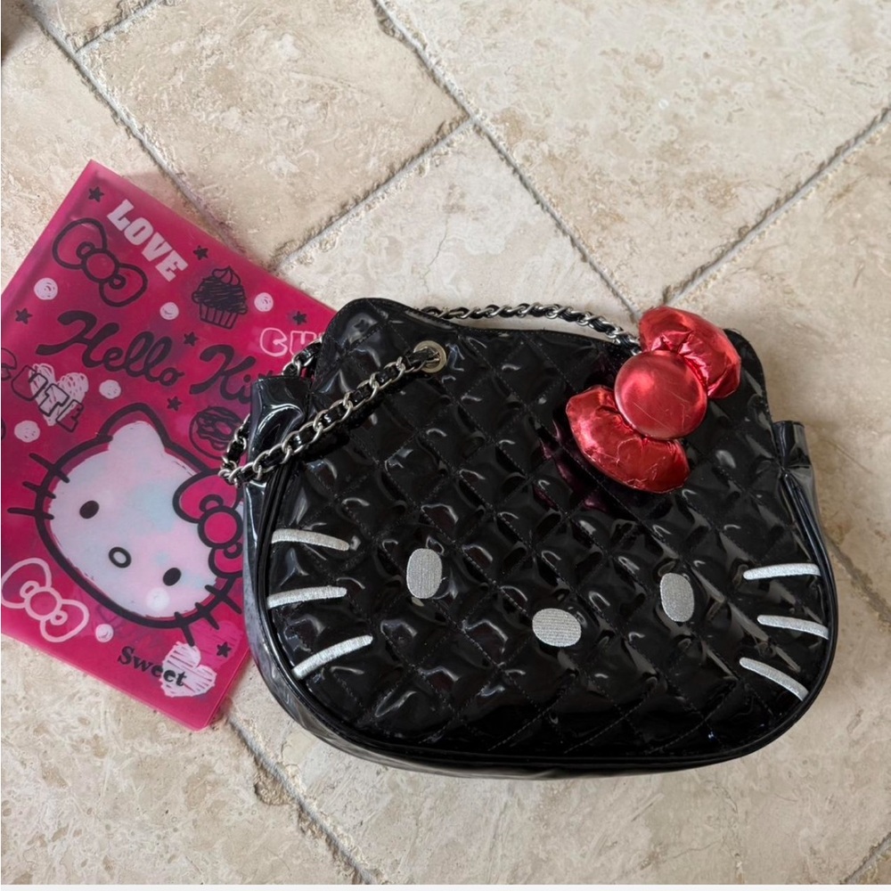 Hello Kitty Black Quilted Crossbody Bag